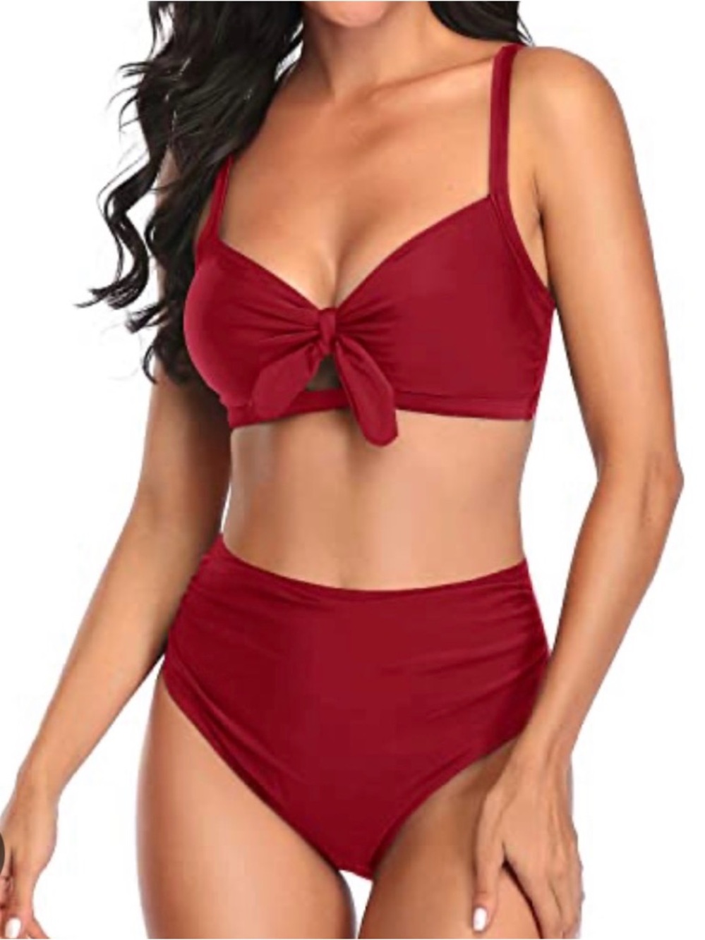 Knot-Front High Waist Red Bikini Set